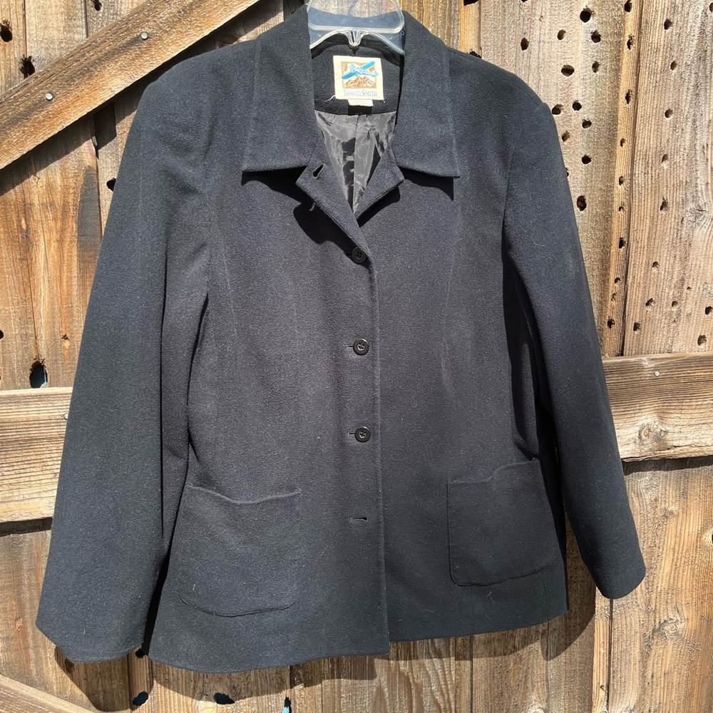 Travelsmith women’s fleece blazer black size large (see measurements )